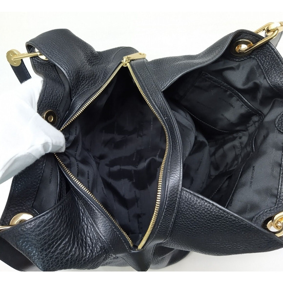 Michael Kors Raven Black Leather 3 Compartments Shoulder Bag - Picture 13 of 16